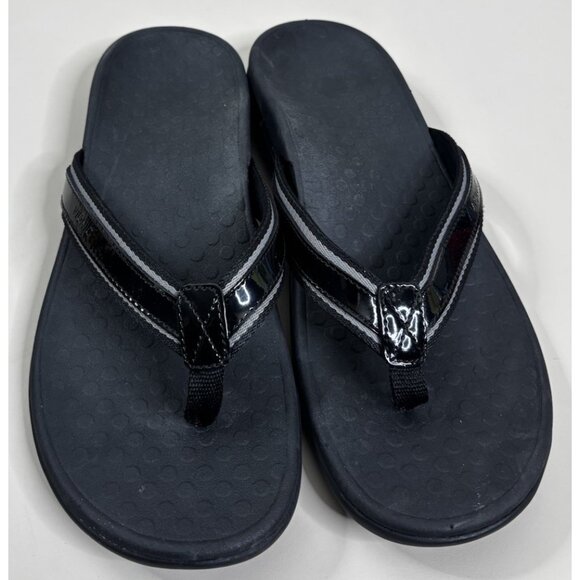 Vionic Tide Sport Sz 10 Patent Black Sandals Comfort Shoes EUC - Picture 1 of 6